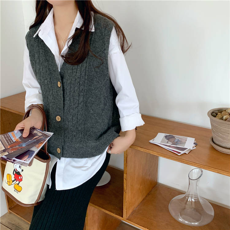 Áo Khoác Len Không Tay Cổ Chữ V Form Rộng Màu Trơn Phong Cách Trẻ Trung | BigBuy360 - bigbuy360.vn