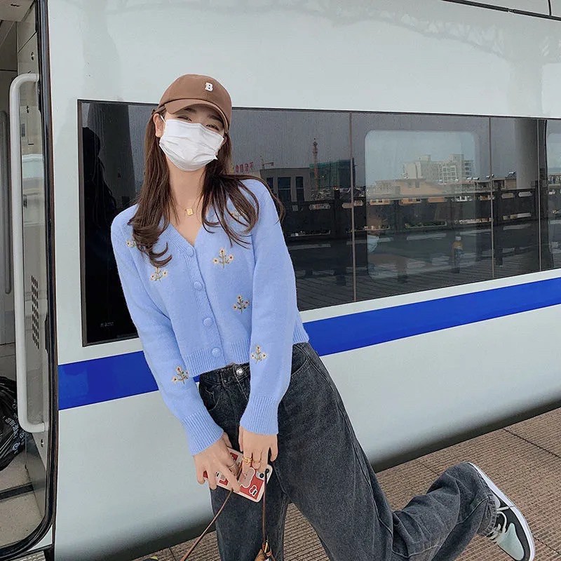 [ORDER TAOBAO] ÁO CARDIGAN HỌA TIẾT HOA NHÍ DÁNG NGẮN | BigBuy360 - bigbuy360.vn