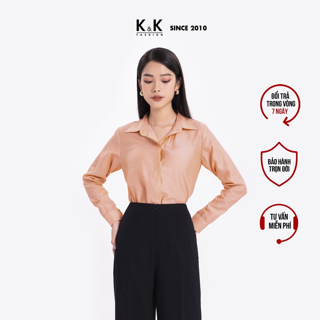 Áo Sơ Mi Nữ Tay Dài K&K Fashion ASM09-20 Màu Cam Chất Liệu Tơ Korea