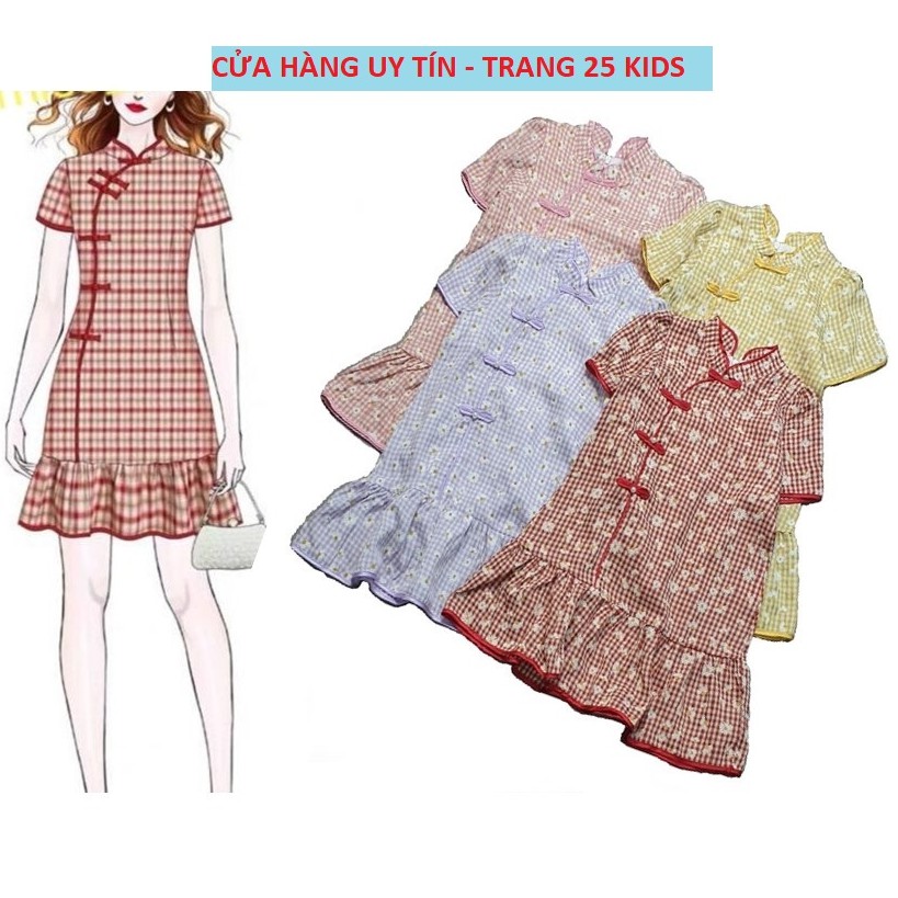 Đầm Bé Gái Sườn Xám Cách Tân Hoa Cúc Vải Caro Mịn XỊn  AD089-Trang 25 Kids