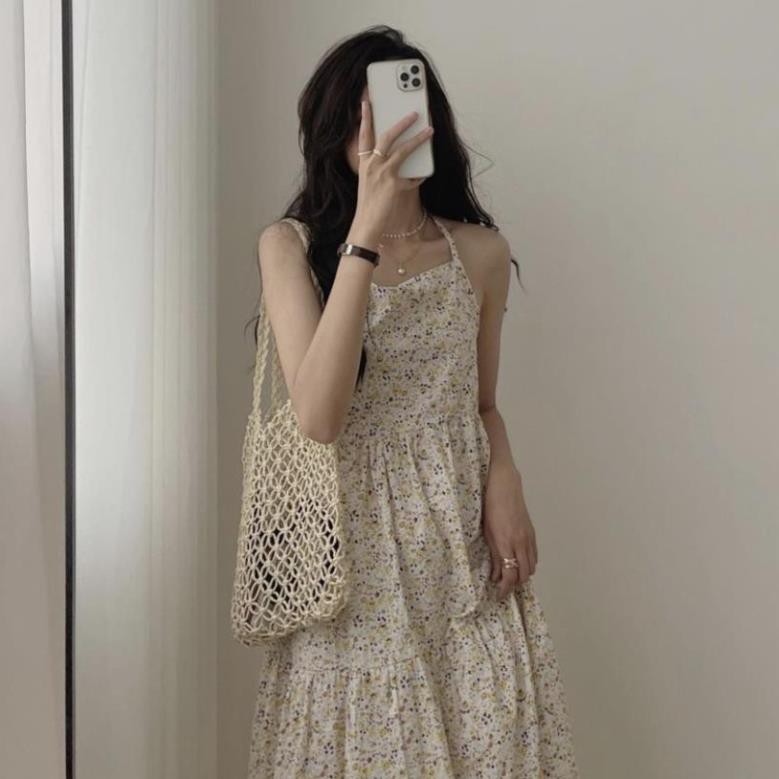 Váy Hai Dây Hoa Nhí Vàng ⚡ Casper.Store | FREESHIP | ⚡ Đầm suông 2 dây nữ dáng dài họa tiết hoa nhí vintage Ulzzang  ཾ