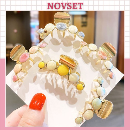 kẹp tóc càng cua NOVSET kẹp tóc hàn quốc đẹp thiết kế Kim Loại dáng dài họa tiết Hình Tròn Phối Màu Mã #111