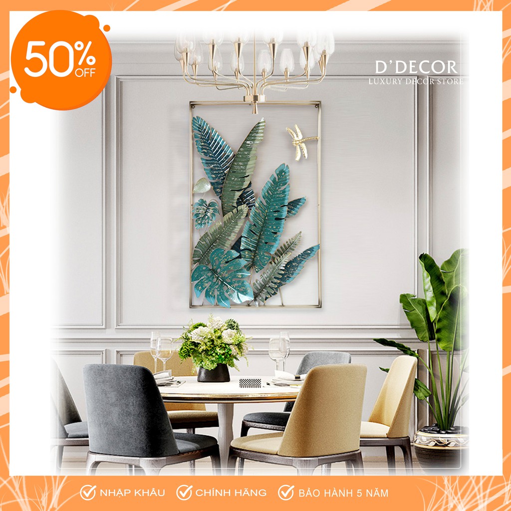 Tranh sắt treo tường nghệ thuật, trang decor trang trí hoa 2 vòng xanh lá đẹp cao cấp - 2059