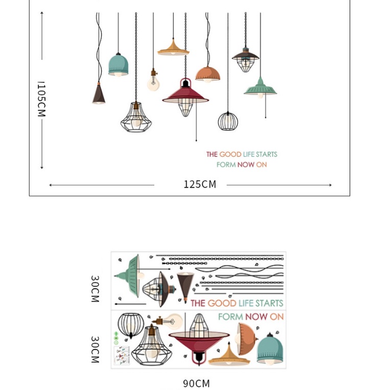 Decal trang trí tường - Bóng đèn sắc màu hiện đại