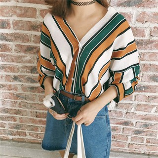 Áo sơ mi nữ kẻ sọc dọc thời trang cá tính