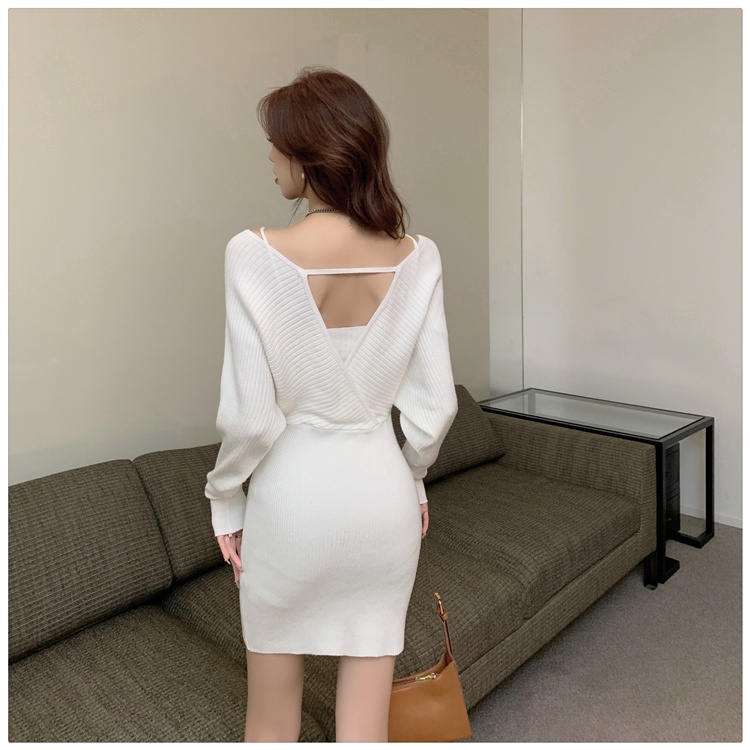 ZHELIHANGFEI Đầm Nữ Giả Hai Lớp Tay Dài Thời Trang Quyến Rũ