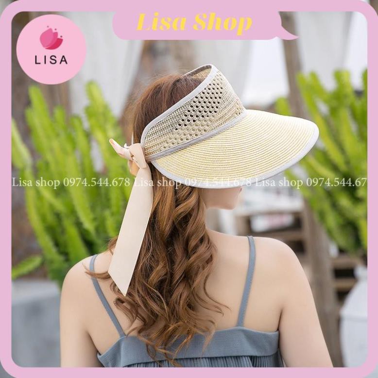 [HOTTREND- HÀNG CAO CẤP] Mũ cói đi biển, nón cói đi biển vành rộng hở chóp phối nơ mặt sau, M16