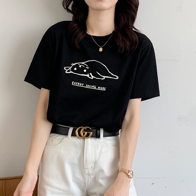 Áo Thun Đen Tay Ngắn Cổ Tròn Dáng Rộng Thời Trang Trẻ Trung 49212