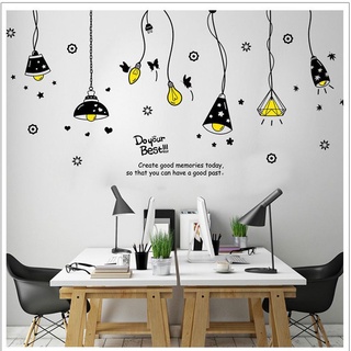 Decal dán tường Đèn thả + Đàn mèo đen trắng