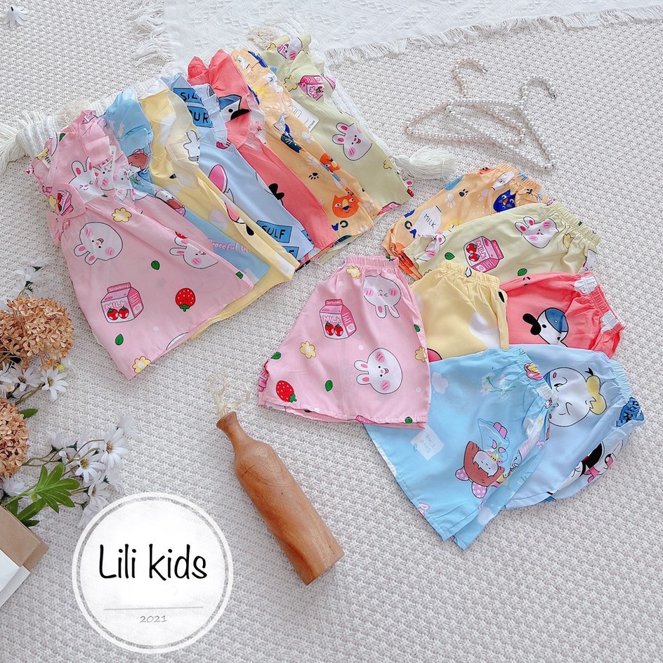 Sét Váy Áo 2 Dây, Bộ 2 Dây Vải Lanh Lụa Mềm, Áo Cánh Tiên Quần Bèo Xinh Xắn Điệu Đà Cho Bé Gái Từ 10-22kg - Lili.kids