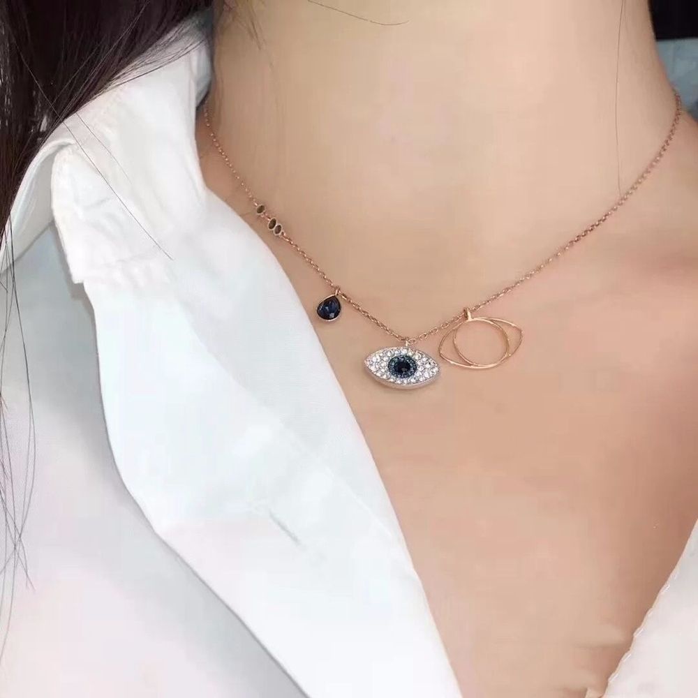Aubrey Vòng cổ Mặt Hình Con Mắt Đính Kim Cương Giả Nhiều Màu Phong Cách Hàn Quốc Cổ Điển Cho Nữ