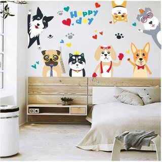 [Freeship 99k] Decal dán tường hình các chú chó Happy Day