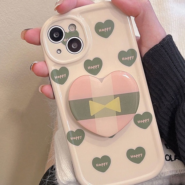 Ốp Điện Thoại In Hình Trái Tim Màu Xanh Lá Kèm Giá Đỡ Cho IPhone 12 13 11 Pro Max X Xs Max Xr 7 8 Plus