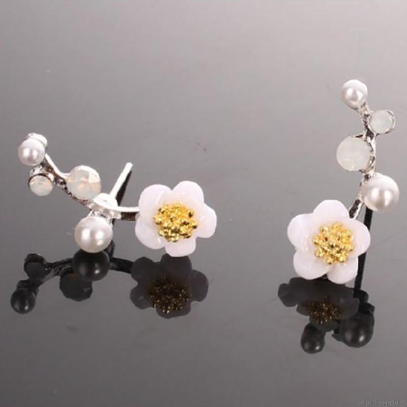 Bông tai dạng xỏ hình bông hoa đính hạt ngọc trai đơn giản thời trang cho nữ
