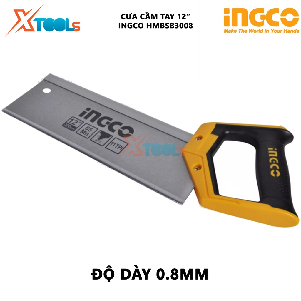 Cưa gỗ cầm tay INGCO HMBSB3008 cưa cầm tay Chiều dài 300mm Độ dày 0.8mm 11 răng cưa/ 1inch răng cưa bảo vệ và chịu nhiệt