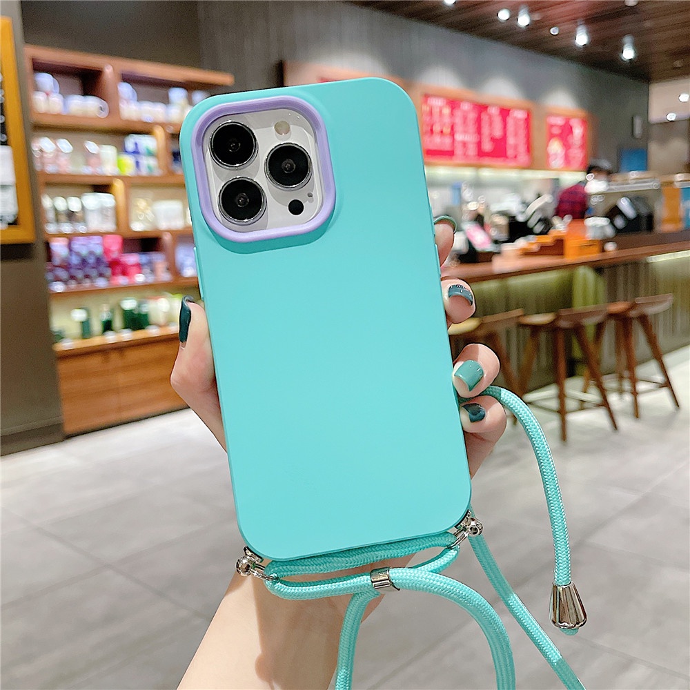 Ốp Điện Thoại Silicone Mềm 3 Trong 1 Có Dây Đeo Chéo Cho 13 12 Pro Max 11 Pro MiNi XR XS Max