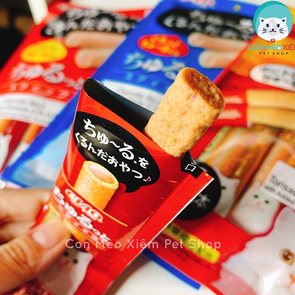 Bánh thưởng cho mèo Ciao churutto stick 28 gram 4 thanh, thức ăn snack vặt có nhân Con Mèo Xiêm