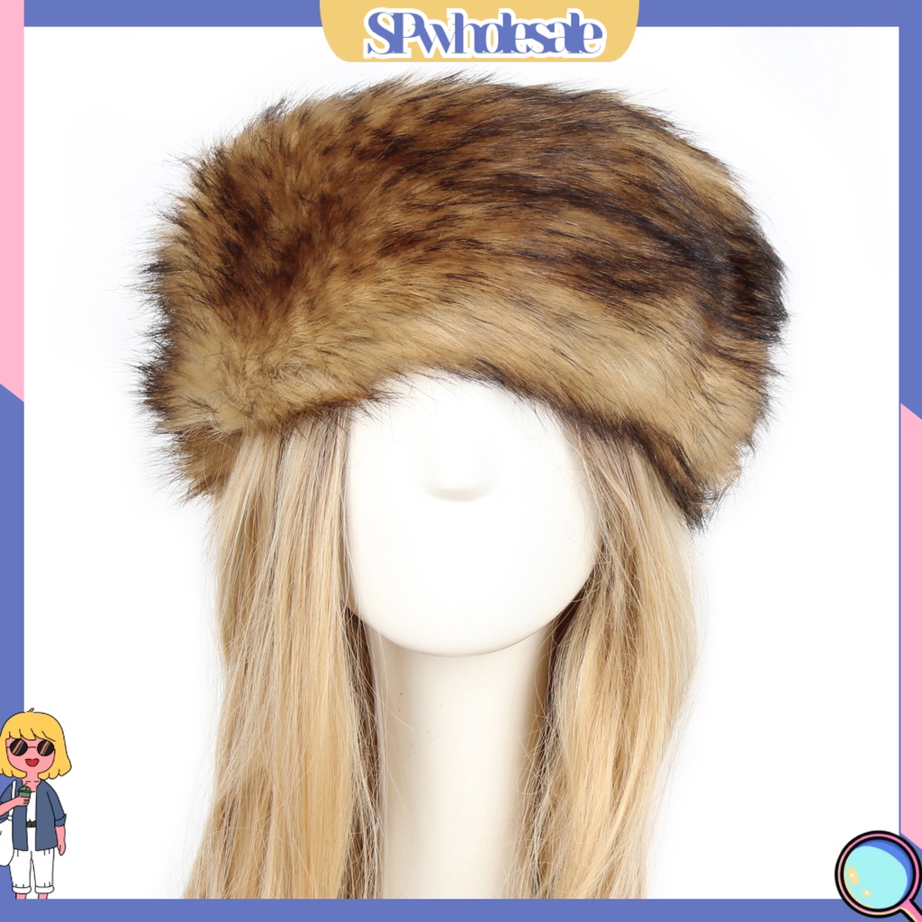 &lt; Stpw &gt; Mũ Turban Rộng Vành Phối Lông Giả Dày Dặn Dễ Phối Đồ Trượt Tuyết Cho Nữ