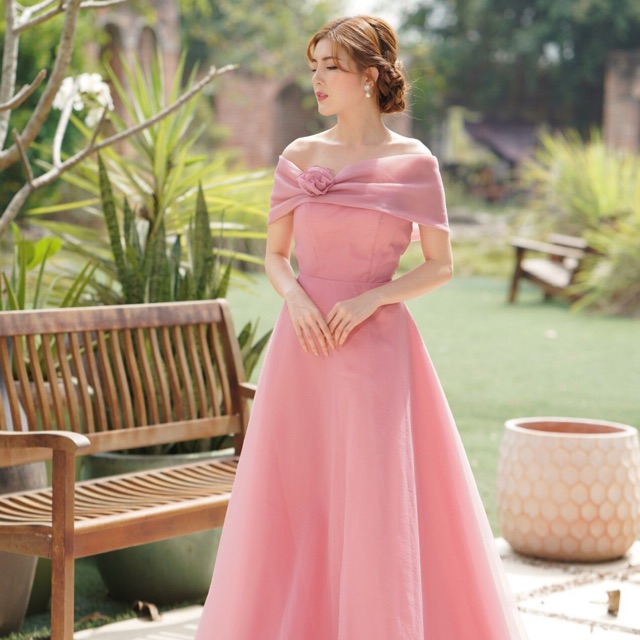 🍀 (Hàng sẵn) Đầm dạ hội trể vai màu hồng dự tiệc/ cưới hỏi