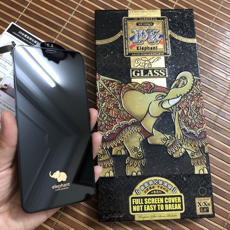 Cường lực iphone 13 Pro max Xr 7 8 Plus X Xsmax 11 Promax 12 Promax bóng WK 6D con voi hạn chế vân tay iphone