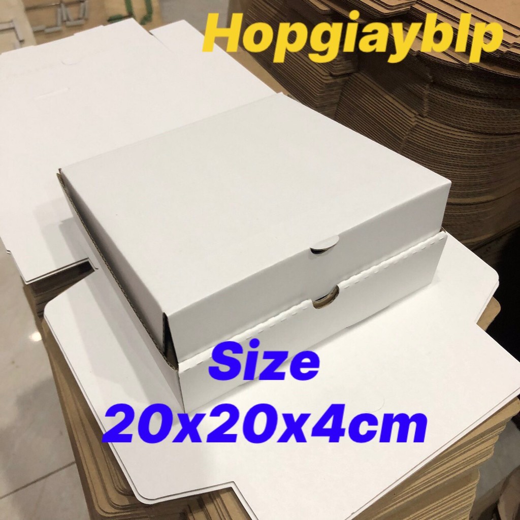 Hộp carton đựng bánh pizza size 20x20x4cm màu trắng