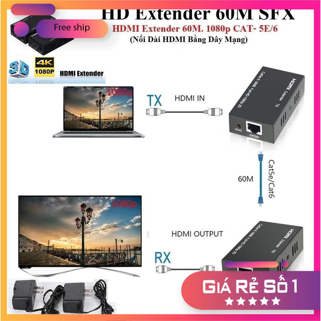 BỘ NỐI DÀI HDMI BẰNG DÂY LAN 60M - Chính hãng FB-LINK
