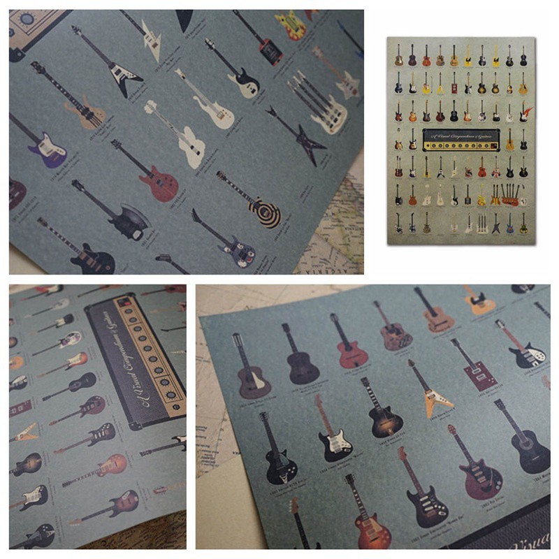 Poster Hình Cây Đàn Guitar Phong Cách Retro Trang Trí Phòng