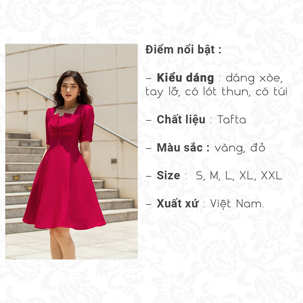 Đầm xòe dự tiệc 2 lớp thời trang Eden tay lỡ cổ vuông cách điệu chất liệu Taffta dày dặn đúng form - D440