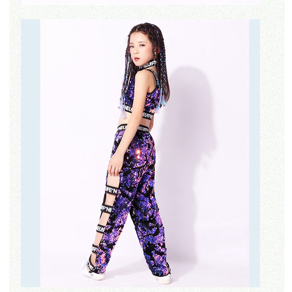 Set áo lửng hai dây + quần dài + áo khoác phong cách hip hop cho bé gái