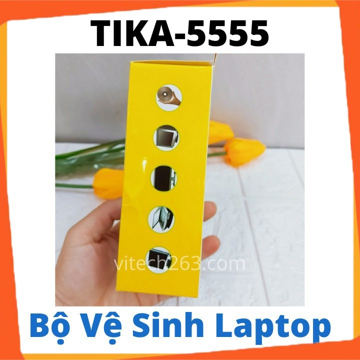 Bộ vệ sinh laptop, LCD (4 dụng cụ)-Bộ vệ sinh 4 món Tika 555 Xịt Bụi Nước Lau Chổi Quét Khăn Lau