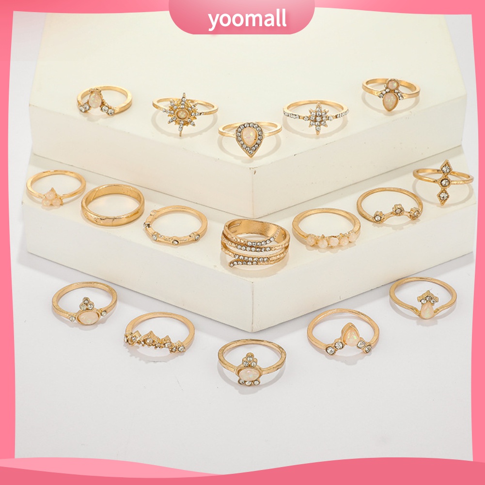 Yomall♡ Set 17 Nhẫn Hợp Kim Đính Đá Nhiều Kiểu Phong Cách Bohemian Cho Nữ