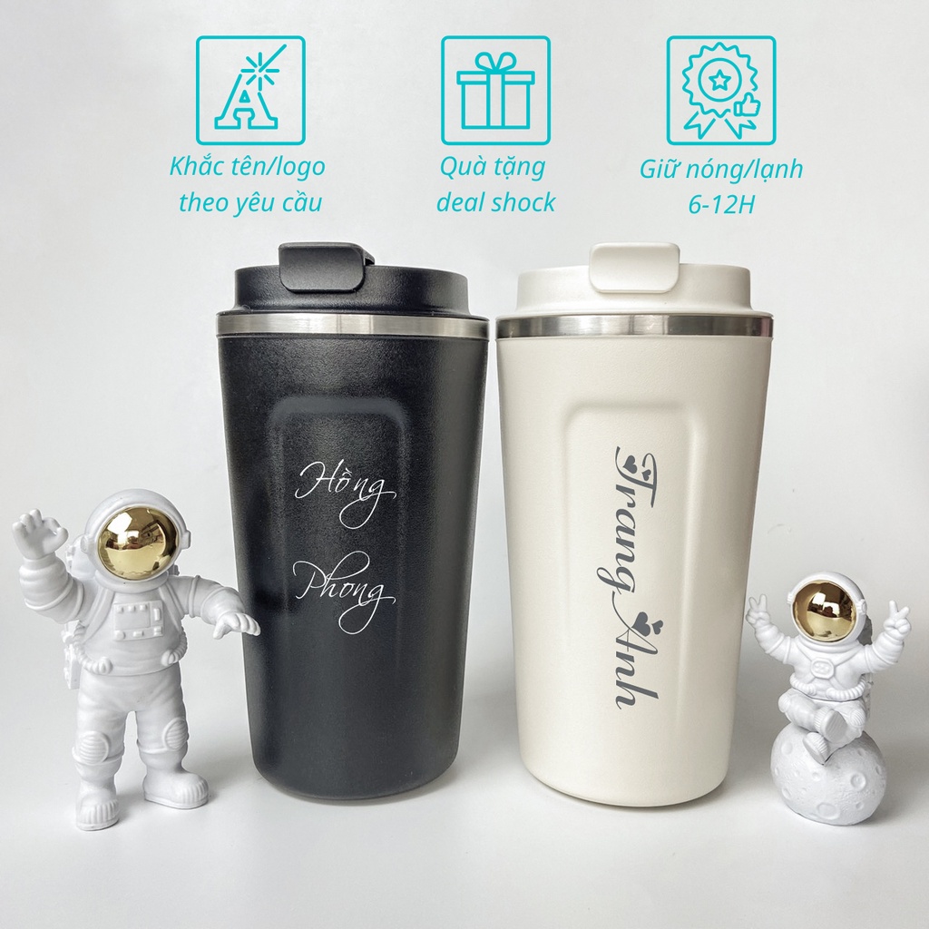 Ly giữ nhiệt COFFE khắc laser theo yêu cầu thể tích 500ML chống tràn không rò rỉ giữ nóng/lanh từ 8-10h,4 màu (BN01)