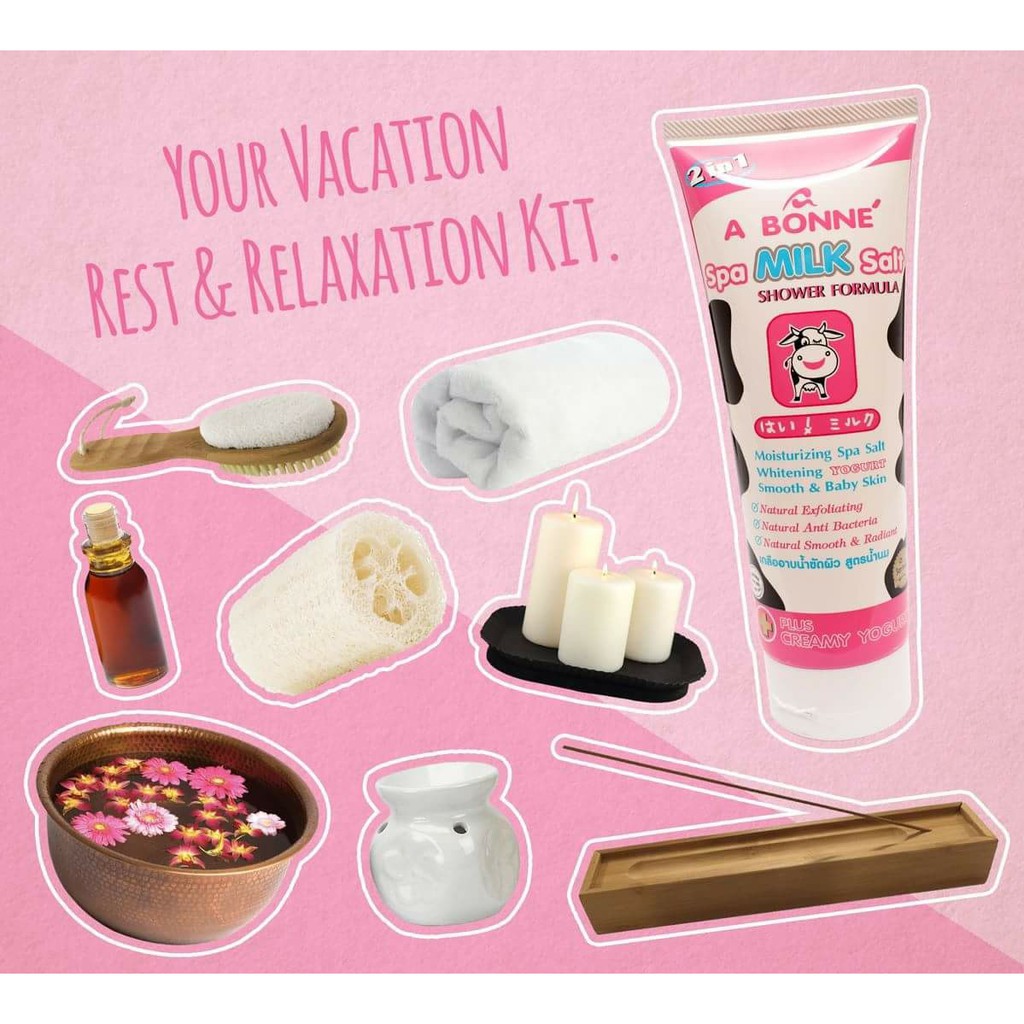 A BONNE Muối Tắm Tẩy Tế Bào Chết Formula Spa Milk Salt sữa bò giảm mụn lưng Thái tuýp 350g
