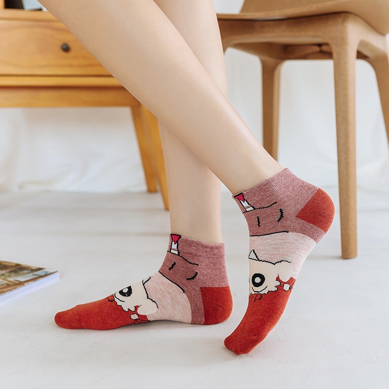 Tất cổ ngắn nam nữ vớ hoạt hình shin 5 màu cotton kháng khuẩn thấm hút mô hôi tốt MONEY VN039