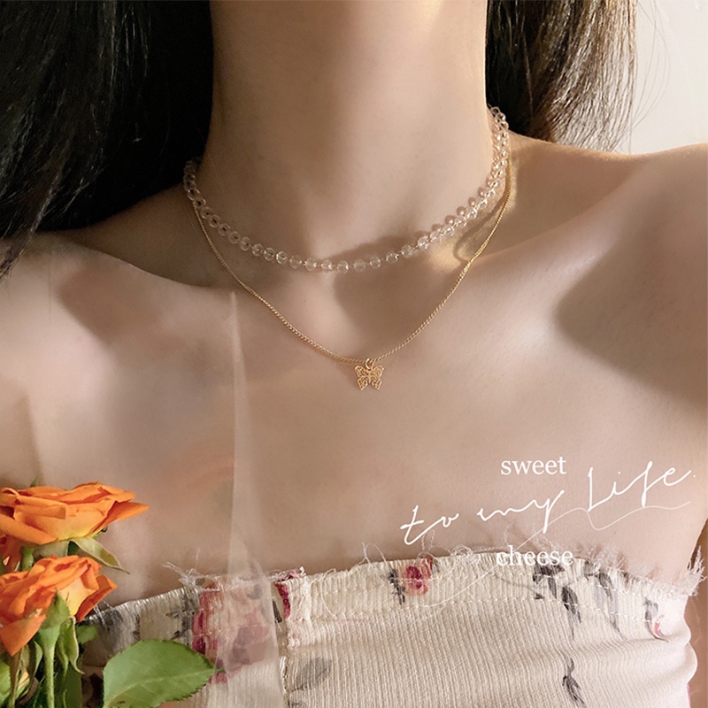 Vòng cổ Mặt Hình Bướm Đính Hạt Pha Lê Ngọt Ngào Cho Nữ