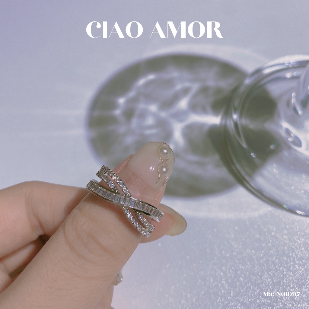 Nhẫn nữ, nhẫn sang trọng chéo đính đá Trang sức Ciao Amor - N0197