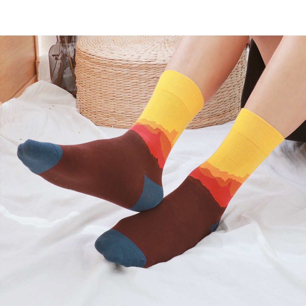 Vớ cotton cổ vừa WAFNHA D165 in họa tiết sáng tạo thời trang mới