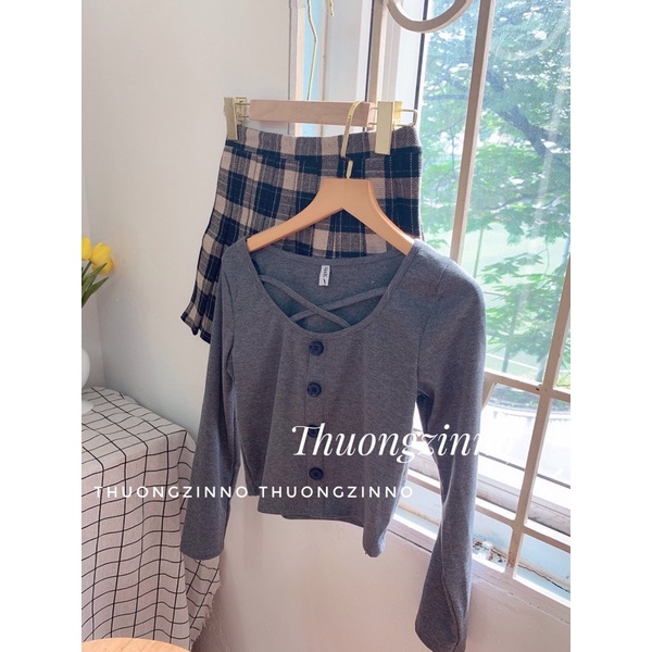 [Ảnh thật/Video] Set croptop len đan dây kèm chân váy dạ Quảng Châu