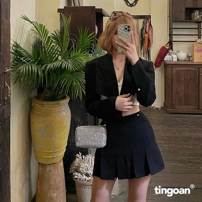 TINGOAN® - Áo khoác vest đen crop ngắn khoét lưng SAD MOOD VEST/BL