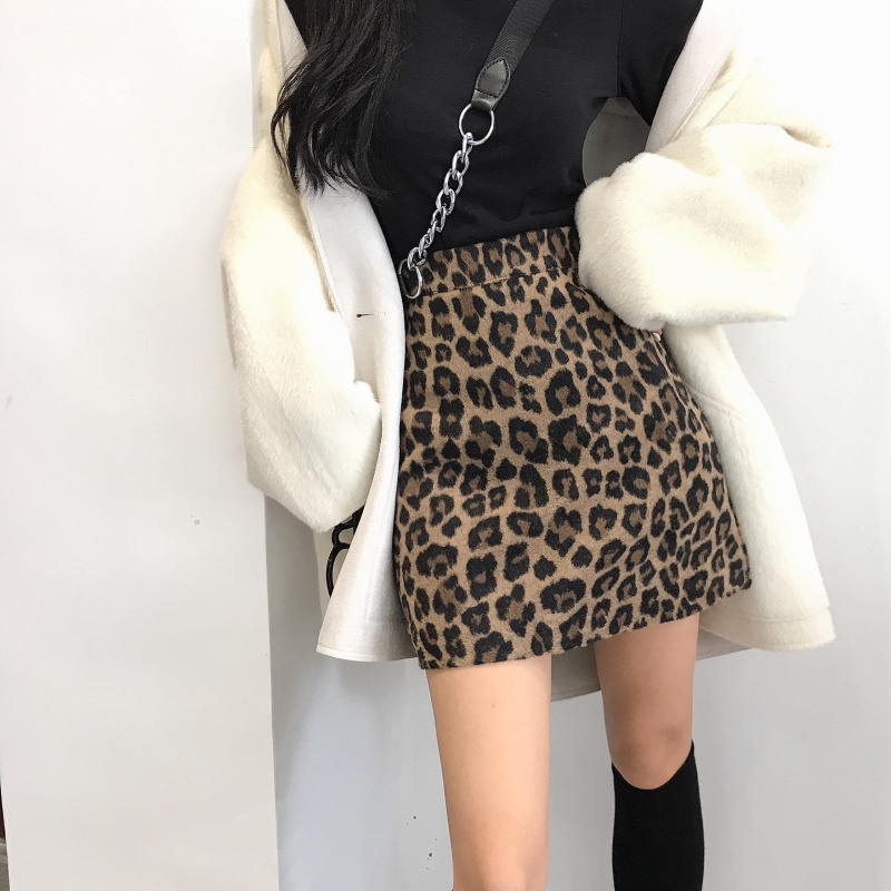 Hong Kong Style Retro Personality Fashion Brushed Woolen Leopard Print Hip Skirt | BigBuy360 - bigbuy360.vn