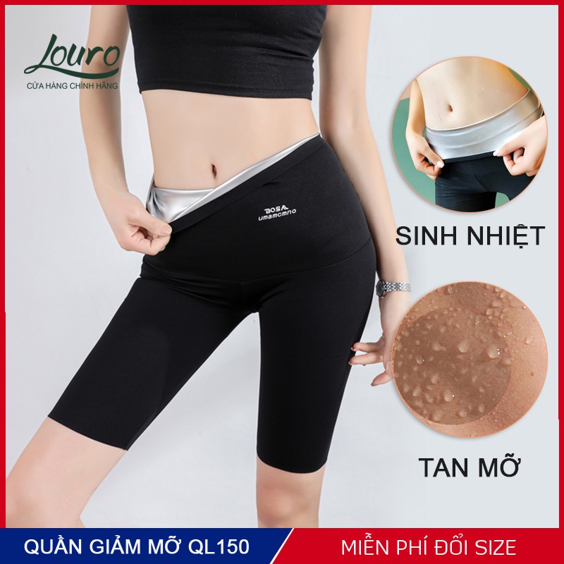 Quần short giảm mỡ bụng ra mồ hôi Louro, kiểu quần đùi sinh nhiệt giúp tan mỡ bụng gấp 5 lần, dùng tập gym, yoga, đạp xe