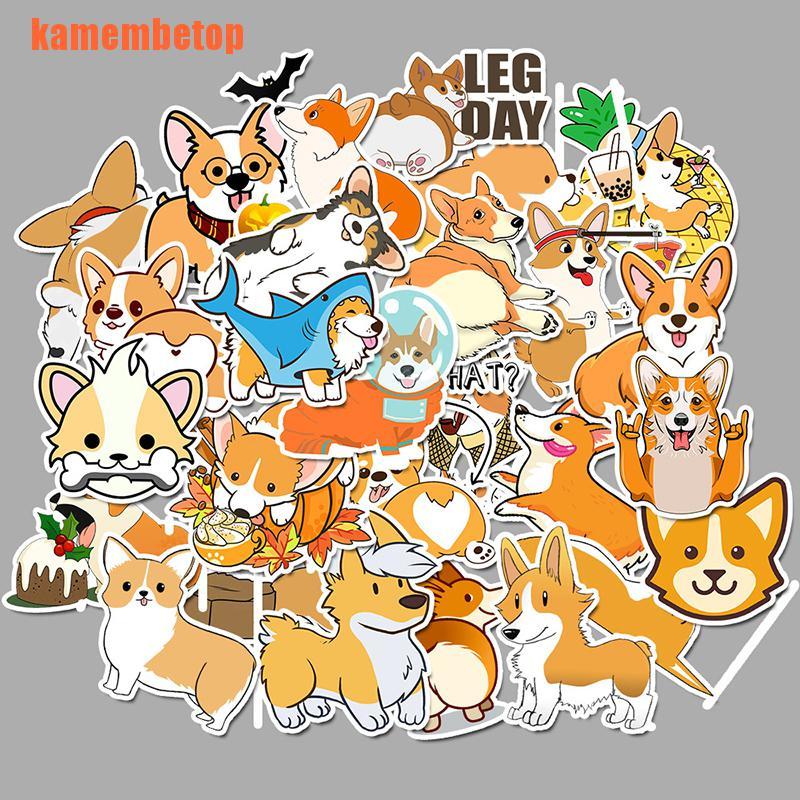 Bộ 50 Miếng Dán Chống Thấm Nước Họa Tiết Chú Chó Corgi Trang Trí Laptop / Xe Hơi