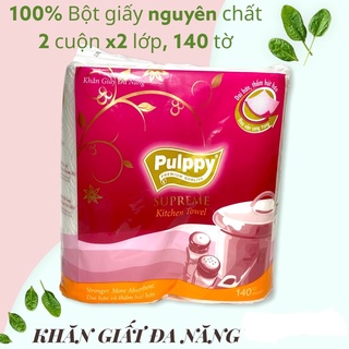 Giấy Bếp Đa Năng Pulppy Cao Cấp 100% Bột Giấy Nguyên Chất 2 Cuộn 140 Tờ