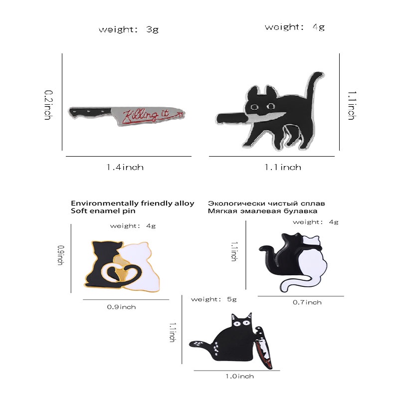 Ghim Cài Áo Kim Loại Hình Mèo Trắng Đen Dễ Thương
