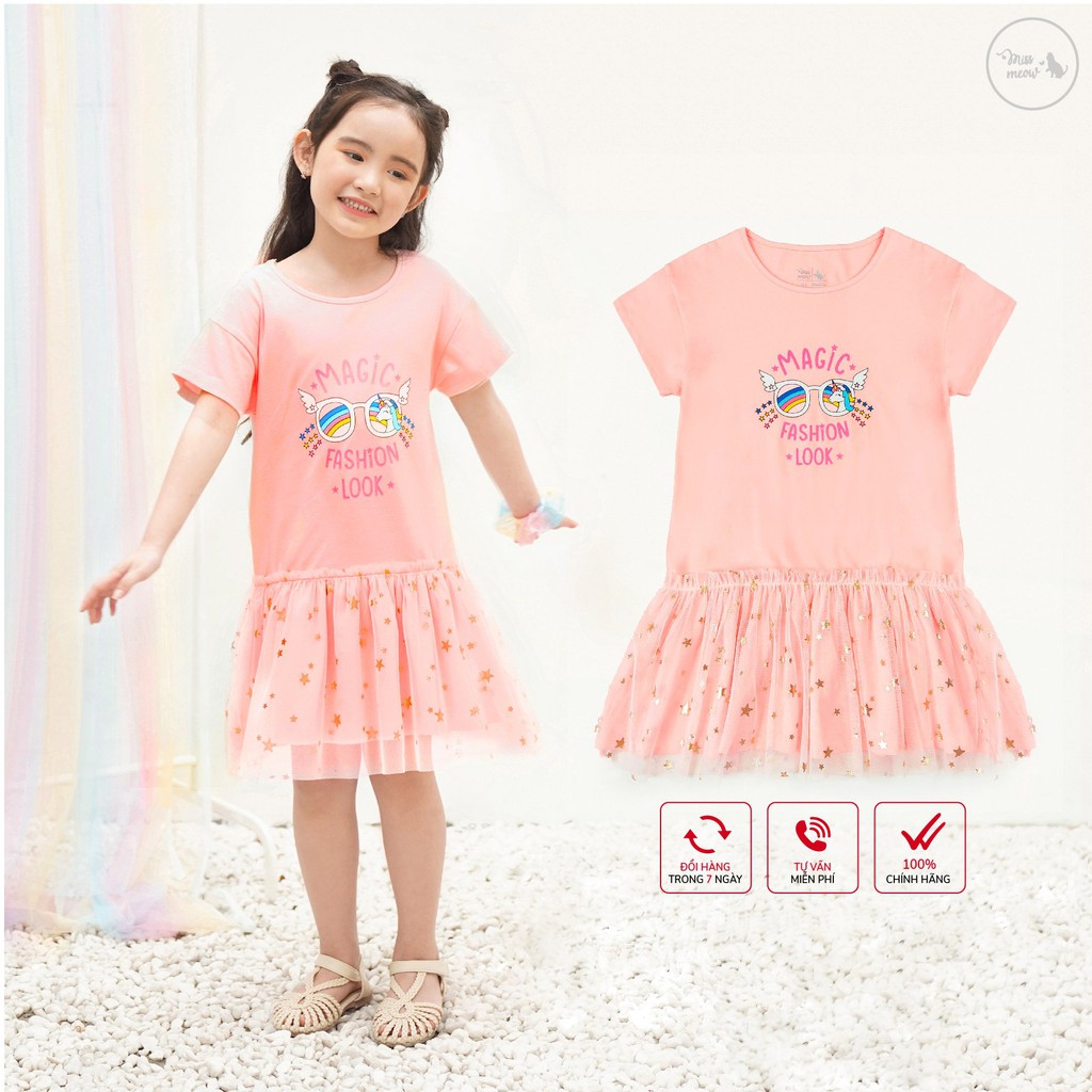 Váy Bé Gái Miss Meow Đầm Cho Bé Chất Cotton Hai Lớp Size Đại Màu Hồng Ren 3-9