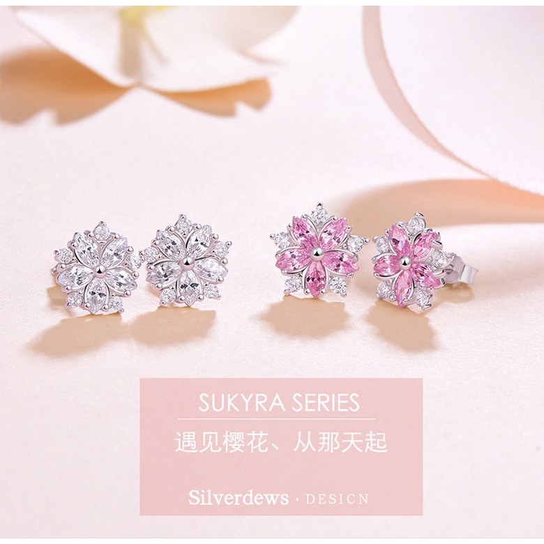 Hoa tai hình hoa anh đào đính kim cương nhỏ đơn giản thời trang mùa hè Hàn Quốc