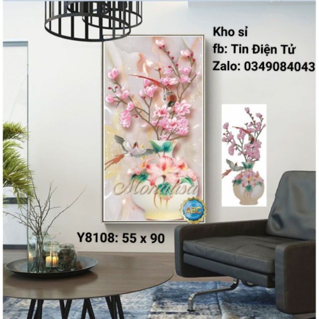 Tranh đính đá Bình hoa đẹp Y8108 55x90cm
