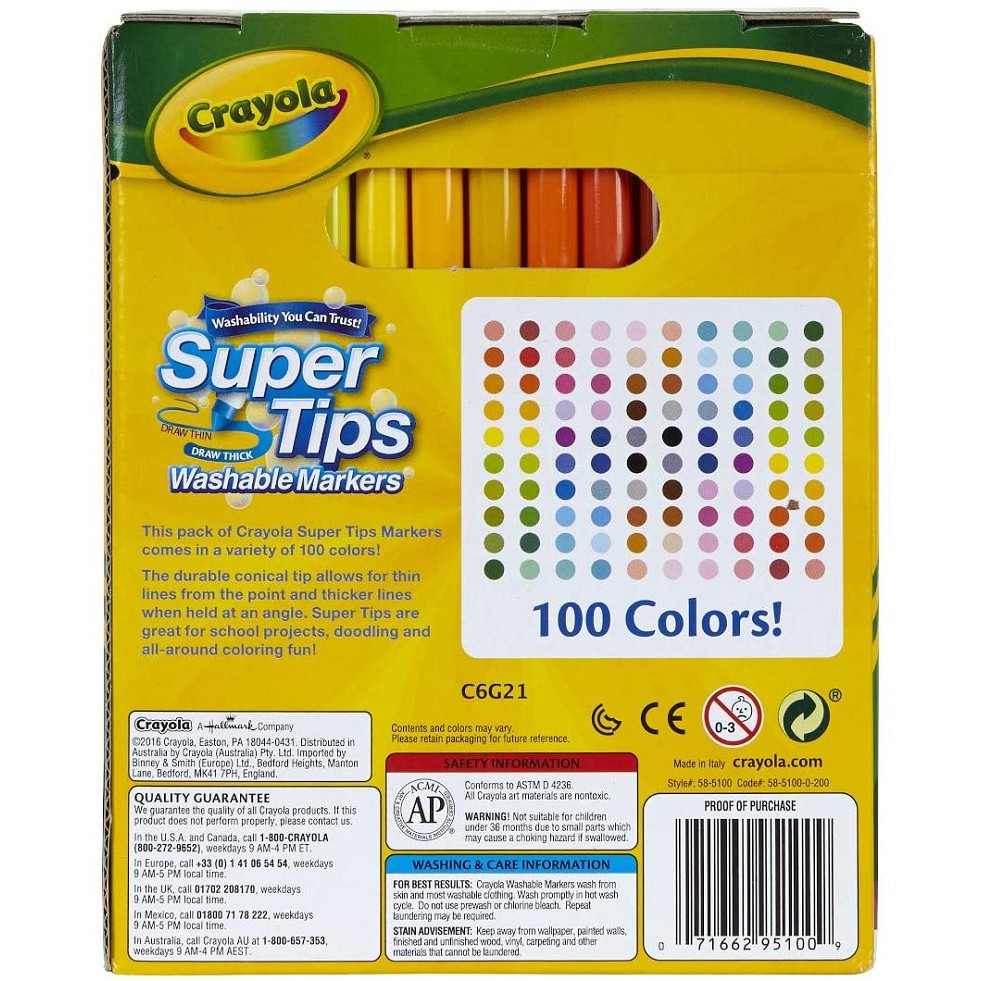 Bộ 100 cây Bút lông Dễ tẩy rửa Crayola Supertips, Nét thanh nét đậm