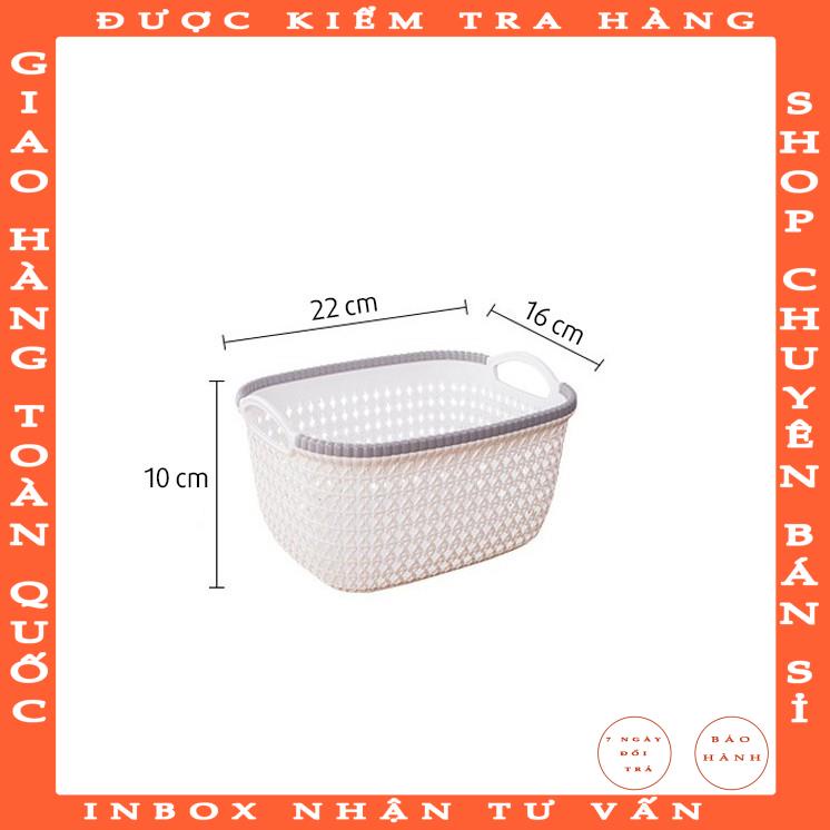 Rổ nhựa giả đan mây Việt Nhật 3377-1 - Rổ nhựa chữ nhật đựng đồ có quai cầm màu pastel xinh xắn