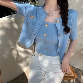 【Hana and Alice】Áo Cardigan Dệt Kim Mỏng Tay Ngắn Phong Cách Thời Trang Retro Mùa Hè 2023